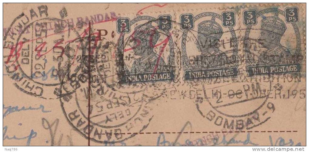 Br India, 3 Pies King George VI,  Bearing On Postcard, Refused, Various Postmark, India Condition As Per The Scan - 1936-47 Koning George VI