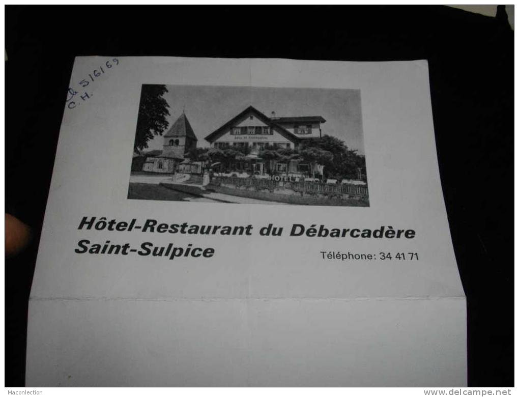 Depliant Hotel Restaurant De Debarcadere  Saint Sulpice - Saint-Sulpice