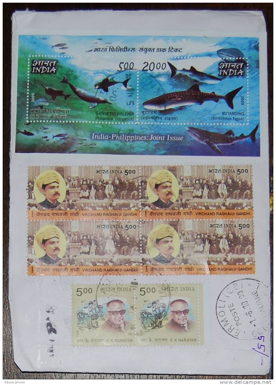 INDIA 2009 NARAYAN GANDHI FAUNA SHARK DOLPHIN Animal Philippines Complete Cover - Briefe U. Dokumente