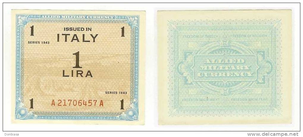 1 AM Lire Serie 1943 B.E.P. (Italiano) - QFDS - 2. WK - Alliierte Besatzung