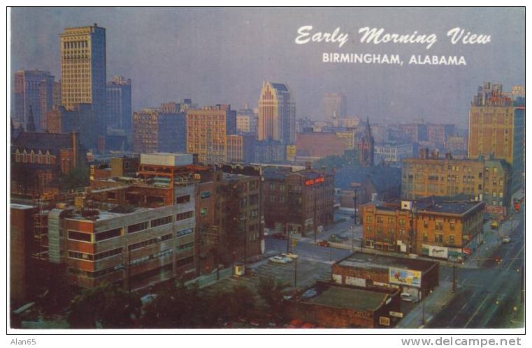 Birmingham AL Alabama, Morning View Downtown, Billboard Advertisement, On C1960s Vintage Chrome Postcard - Other & Unclassified
