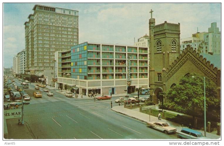 Houston TX, Christ Church Epsicopal Cathedral, Autos Animated Street Scene On C1960s Vintage Postcard - Houston
