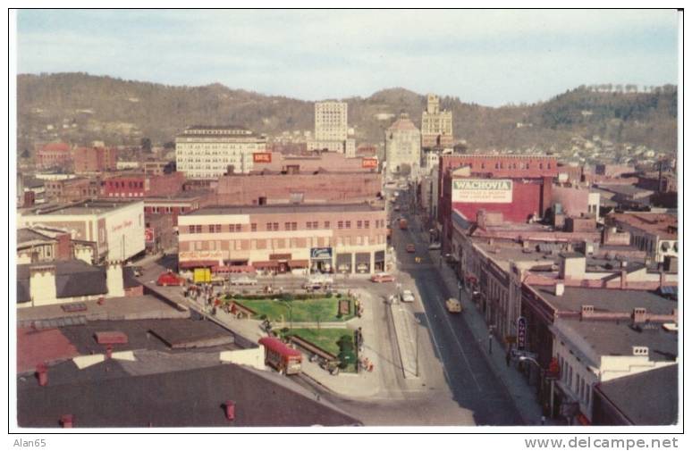 Asheville NC North Carolina Aerial View Downtown, Autos Bus, Pritchard Park, On C1950s Vintage Postcard - Asheville