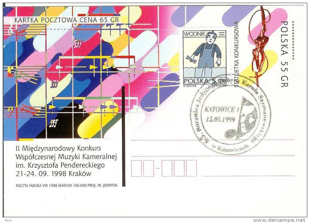 Poland Polska 1998 Composer Pianist Karol Szymanowski Music, Canceled In 1999 Katowice, K. Penderecki Krakow - Stamped Stationery