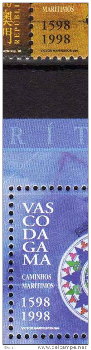 Seefahrt Portugal Mistake 1598 MACAU 965/7 I Plus Block 54I ** 7€ Vasco De Gama Seeweg Nach India Bf Ship Sheet Of Macao - Blocks & Sheetlets