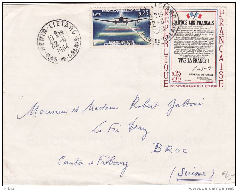 Lettre Oblitérée HENIN LE LIETARD Le 22.6.1964 - Lettres & Documents