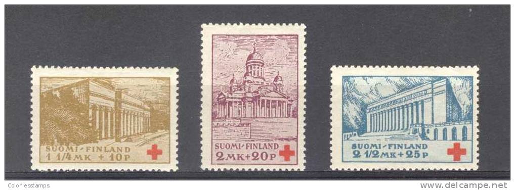 (S0979) FINLAND, 1932 (Red Cross Issue. Buildings In Helsinki). Complete Set. Mi ## 173-175. Mint Hinged* - Nuovi