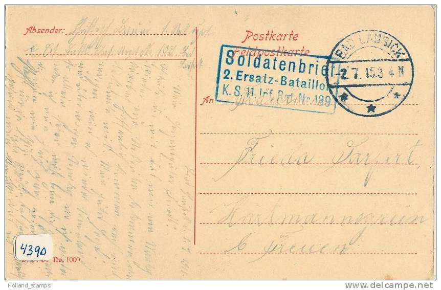 ANSICHTKAART AK FELDPOST SOLDATENBRIEF Uit 1915 Naar HARTMANNSGRUN (4390) - Brieven En Documenten