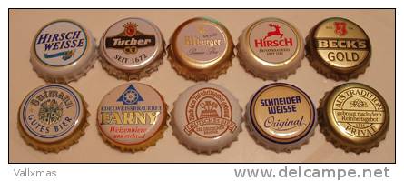 LOTE DE 10 CHAPAS DE CERVEZA DE ALEMANIA - BOTLLE CAPS GERMANY - Cerveza