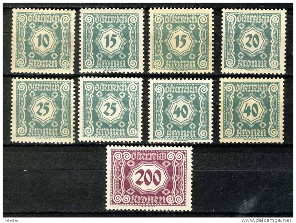 Österreich / Austria 1922, Lot Of 9 Unused Porto Stamps From The Series - Neufs