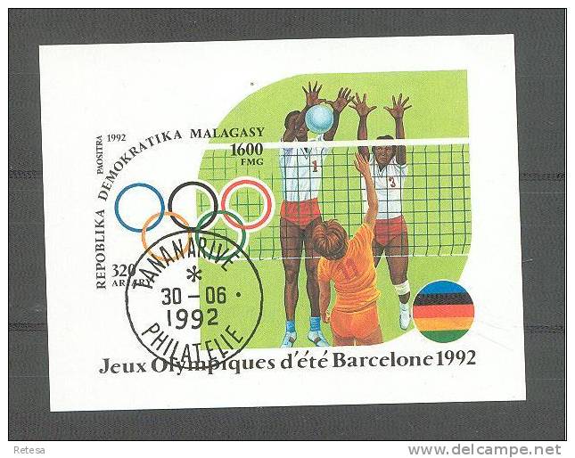 MADAGASKAR  BLOK VOLLEY - BALL  BARCELONA  1992 GESTEMPELD - Summer 1992: Barcelona