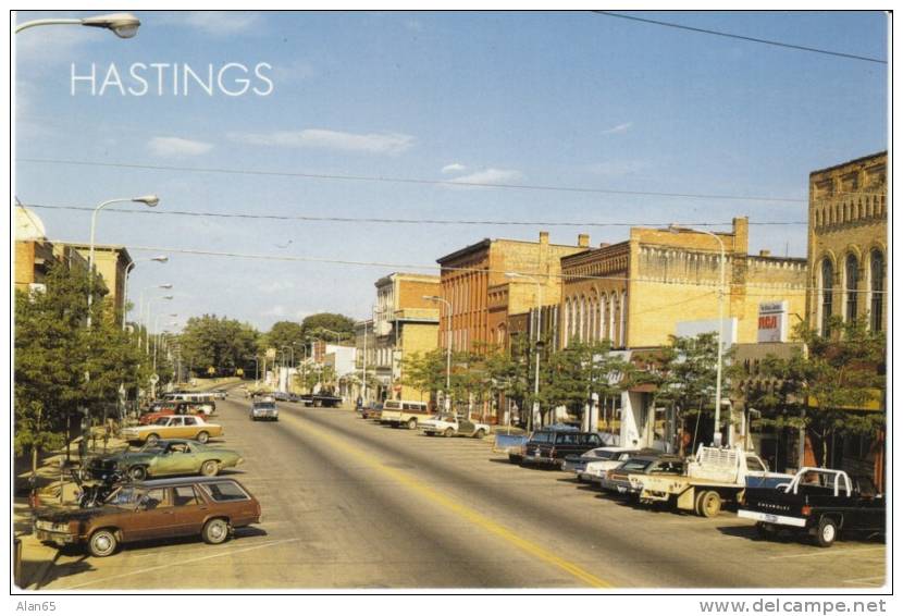 Hastings MI Michigan, Main Street View, Trucks, Business Stores, On C1980s Vintage Postcard - Altri & Non Classificati
