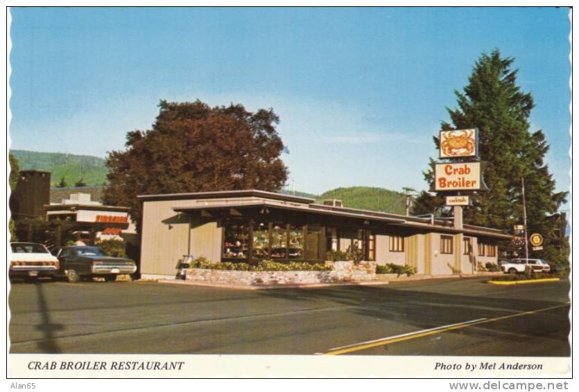 Seaside OR Oregon, Crab Broiler Restaurant, Autos, On C1970s Vintage Postcard - Other & Unclassified