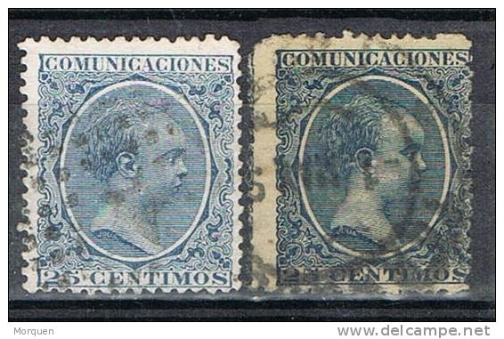España 25 Cts Alfonso XIII, VARIEDADES Color Num 221 Y 221a º - Oblitérés