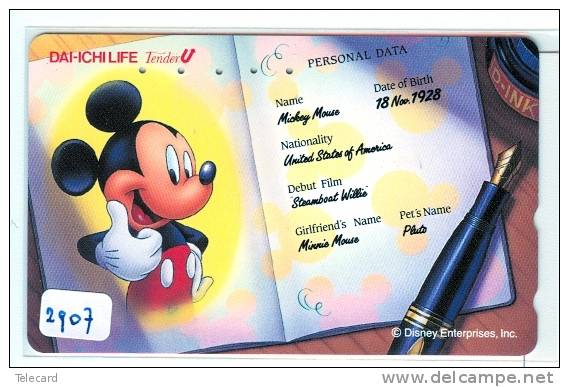 Télécarte DISNEY Japon (2907)  Phonecard Japan * Telefonkarte Japan  * - Disney