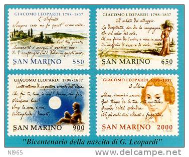 REPUBBLICA DI SAN MARINO - ANNO 1998 - POETA SCRITTORE GIACOMO LEOPARDI - NUOVI MNH ** - Nuevos