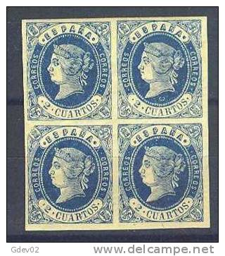 ES57-L1410B.España.Spain  .Espagne..ISABEL  Ll. 1862  (Ed 57**/* BL4),sin/con Charnela.MAGNIFICO - Unused Stamps