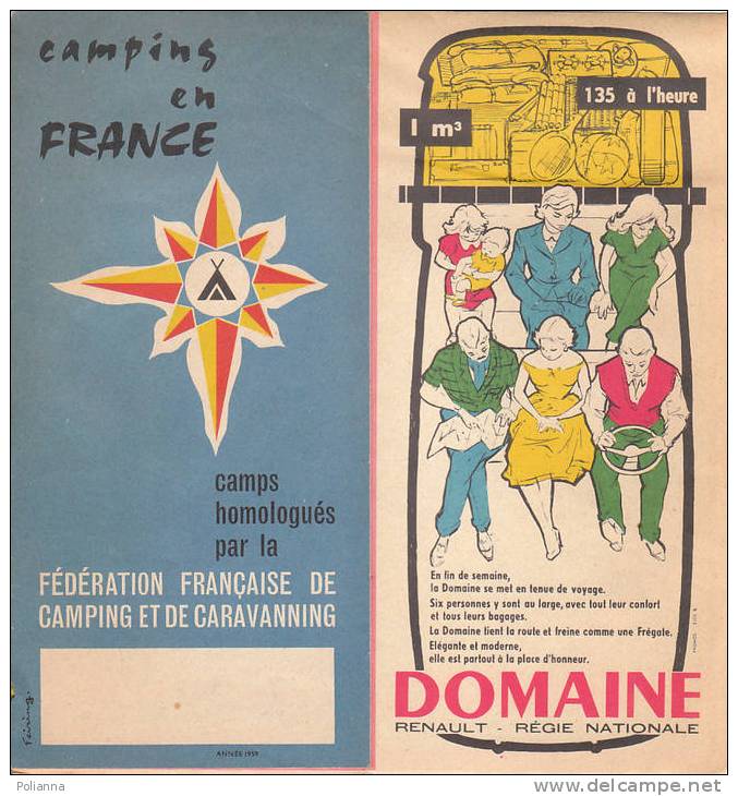 B0233 Cartina CAMPING En FRANCE - Federation Francaise De Camping Et De Caravan 1959/Carburants TOTAL - Tourismus, Reisen