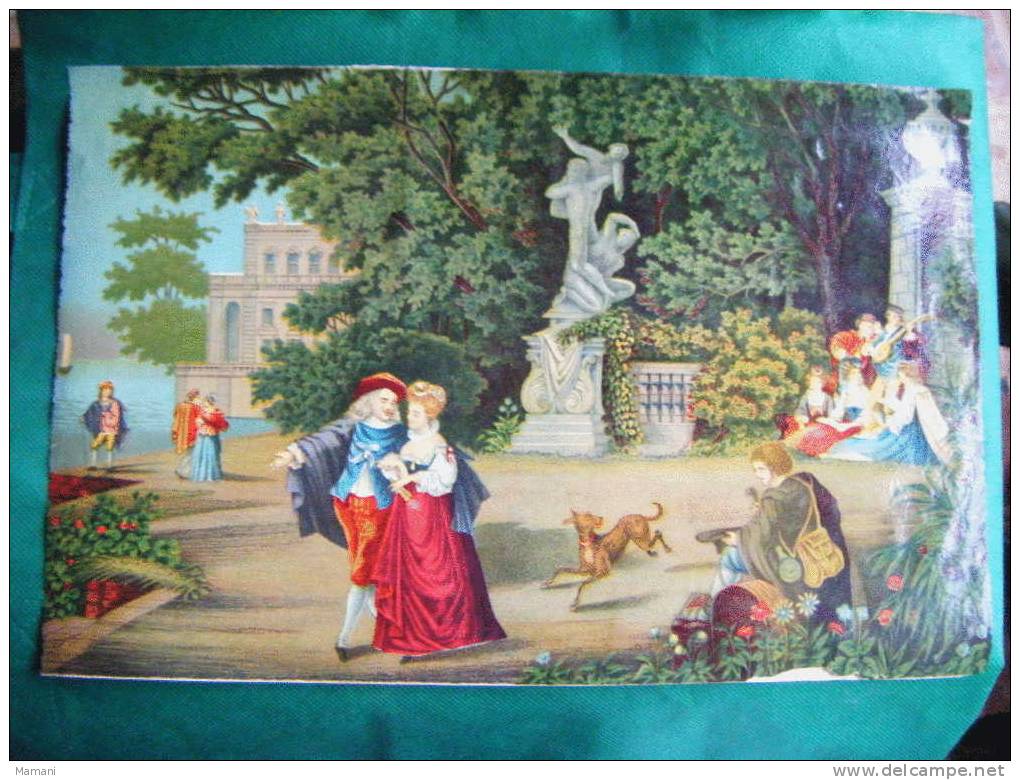 Chromo 38 X25  Personnages Jardin Chien Statue Mendiant-  Chateau Instrument De Musique -tres Belles Tenue-- - Sonstige & Ohne Zuordnung