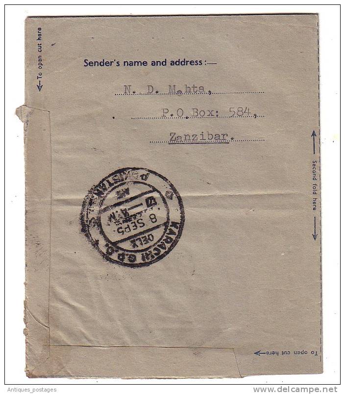 Zanzibar Pakistan Karachi Aerogramme Air Letter 1955 Novelty Mehta - Zanzibar (...-1963)
