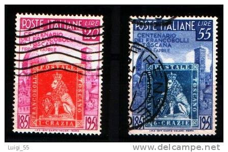 ITALIA REPUBBLICA - CENTENARIO FRANCOBOLLI TOSCANA, 1951 - USATI - 1946-60: Usati