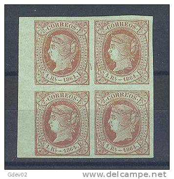 ES67-L1628.España.Spain .Espagne.ISABEL II 1864  (Ed 67** BL4)sin Charnela MAGNIFICOS CERTIFICADO COMEX - Unused Stamps