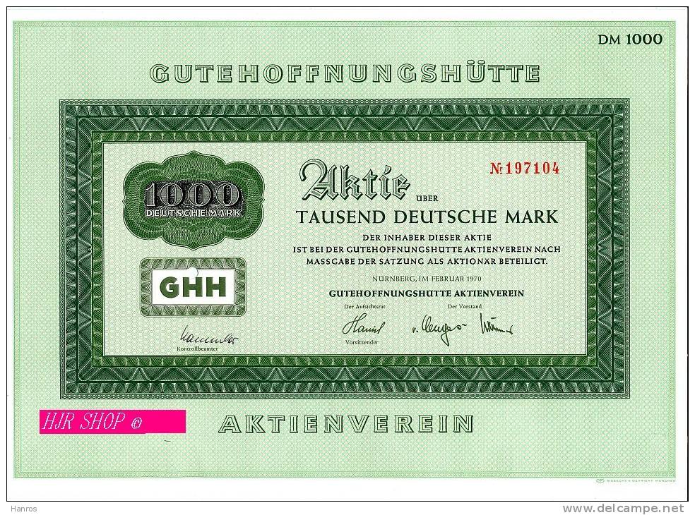 GUTEHOFFNUNGSHÜTTE, Aktie Tausend Deutsche Mark, - Bergbau