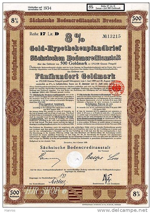 Gold – Hypothekenpfandbrief Der Sächsischen Bodencreditanstalt - Bank & Versicherung