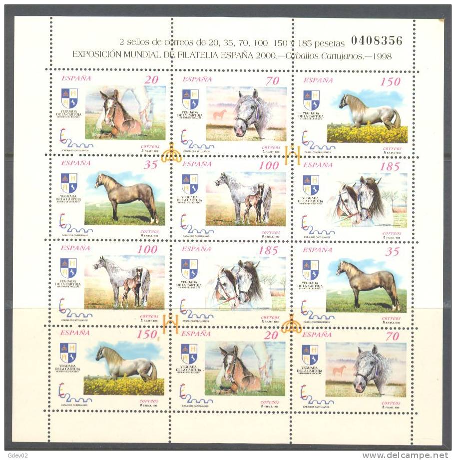 ESMP62-L1681THC.España. Spain  Espagne.MINIPLIEGO Nº 62,CABALLOS. 1998(Ed. MP 62**) Sin Charnela.LUJO - Hojas Conmemorativas