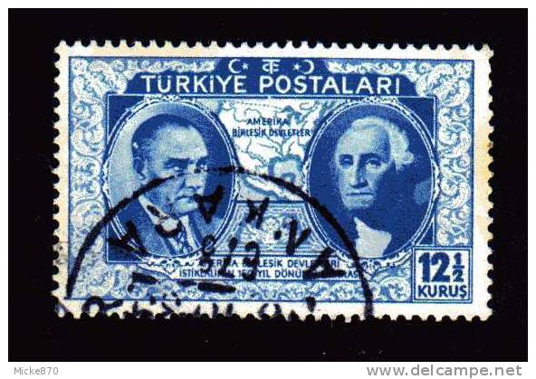 Turquie N°911 Oblitéré Ataturk, Washington Et Carte D'amérique - Gebruikt