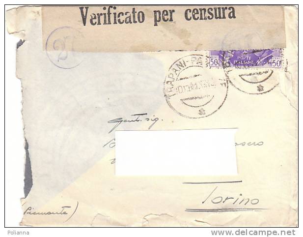 A0567 - 50 Cent.amic.italo-tedesca Su Lettera VG TRAPANI-TORINO 10-11-1941 - Storia Postale