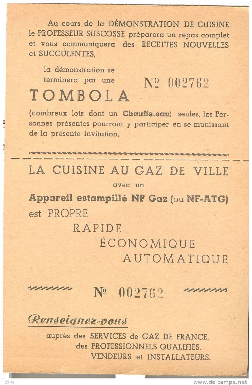 Maison, Cuisine, Gaz, Ville, Démonstration, Tombola, Boulogne , Classe Ouverte - Carte Invitation, 2 Images  (F1009) - Gaz