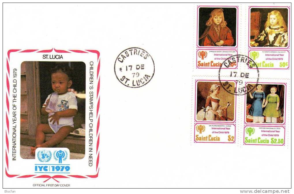 UNO Jahr Des Kindes Berühmte Gemälde St. Lucia 462/5+ Block 17 Auf 2FDC 13€ Gemälde Von Lukas Cranach - St.Lucia (1979-...)