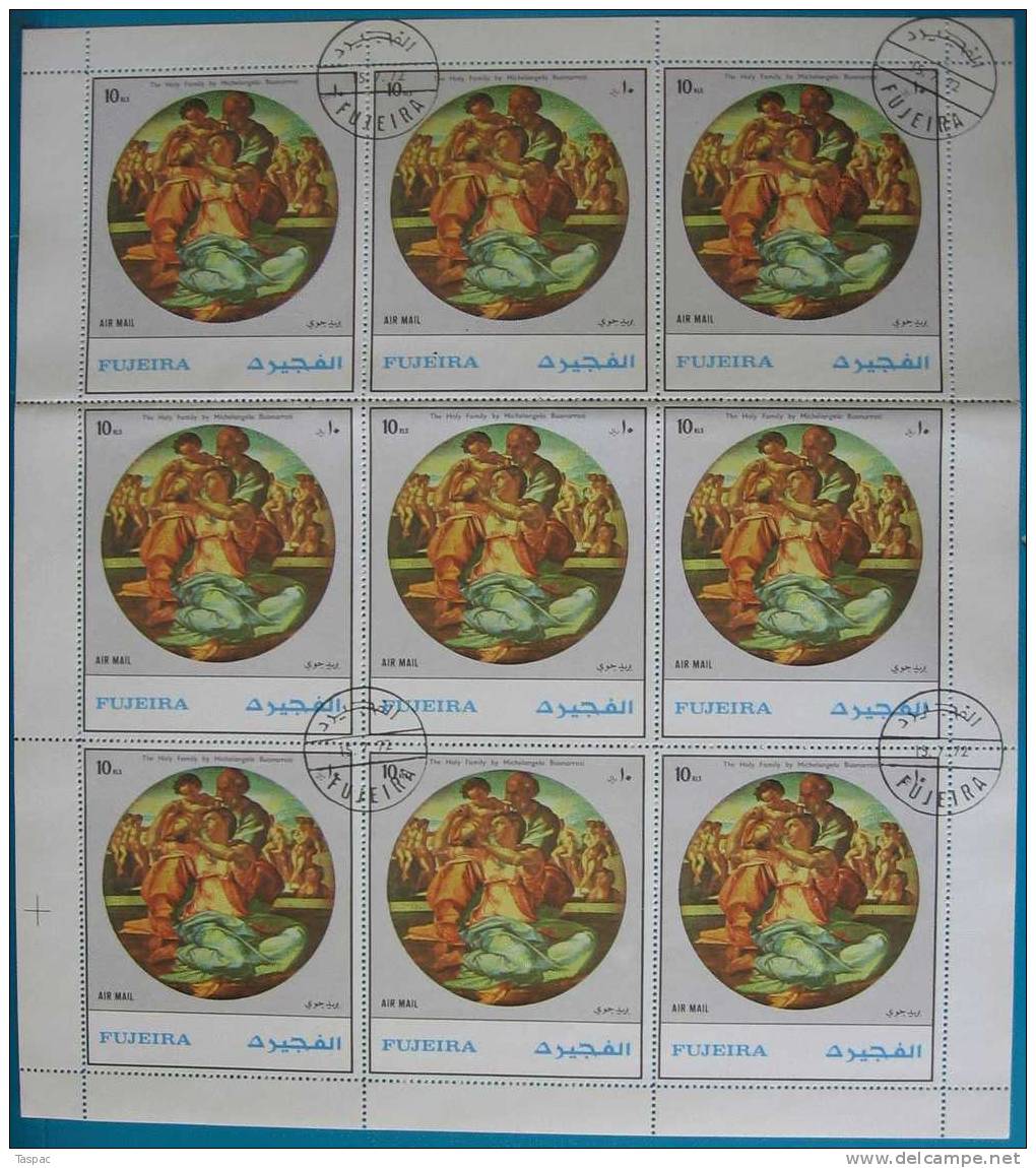 Fujeira 1972 Mi# 1530 A Used - Sheets Of 9 - Holy Family By Michelangelo - Fujeira