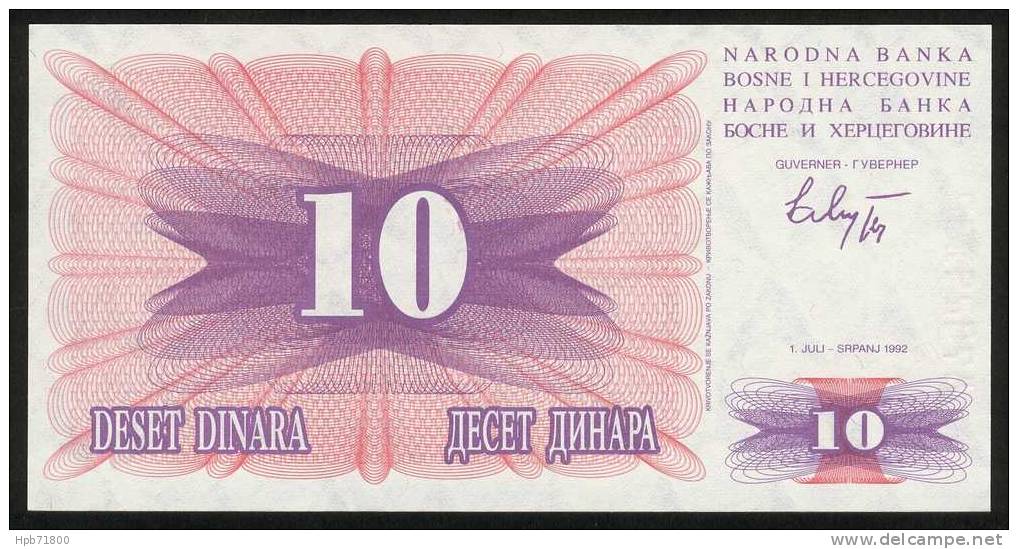 Billet De Banque Neuf - 10 Dinara - 01/07/1992 - N° HG 87929192 - Narodna Banka Bosne I Hercegovine - Bosnië En Herzegovina