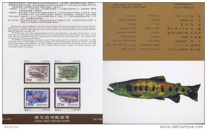 Folder Taiwan 1995 Trout Stamps Fish Fauna - Nuevos