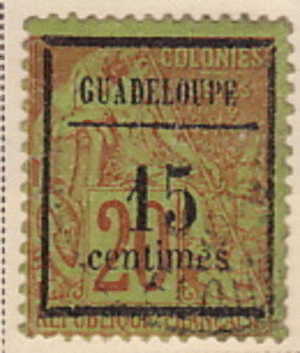1891  Type Groupe   Surchargé  Guadeloupe / 15 Centimes    Yv 4 Oblitéré - Usati