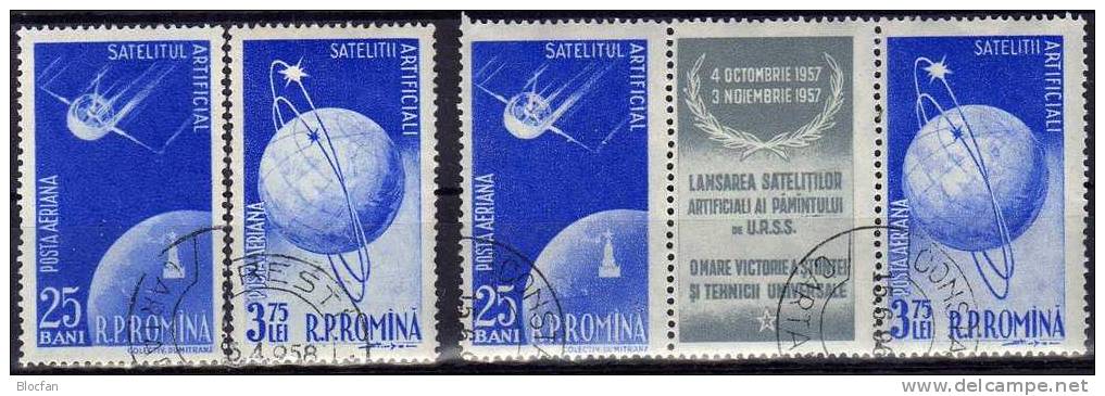 SU Raumflug 1.Sputnik Roumania 1677/0+ 2xZD-Streifen O 14€ 1.Erdsatellit Sputnik 1 Und 2 - Collections