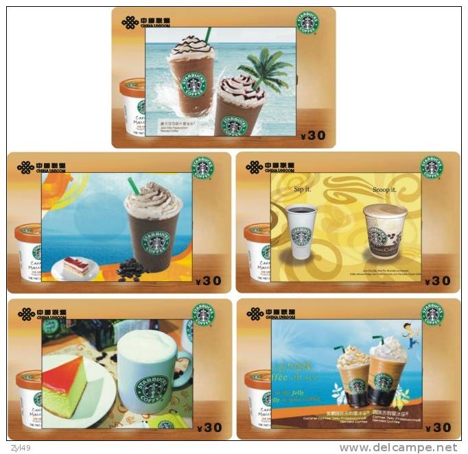 B04031 China Phone Cards Starbucks Coffee 5pcs - Alimentation