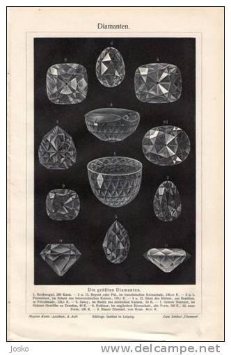 DIAMONDS ( Lithography From 1904. ) Diamond Diamant Diamante Diamantes Jewelry Bijoux  Mineral Minéraux Geology Geologie - Lithographien