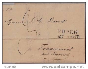 BELGIQUE : :1836: Précurseur De EUPEN Vers FRANCOMONT Près VERVIERS..Griffe EUPEN.Verso:oblit.VERVIER S Double Cercle Ro - 1830-1849 (Onafhankelijk België)