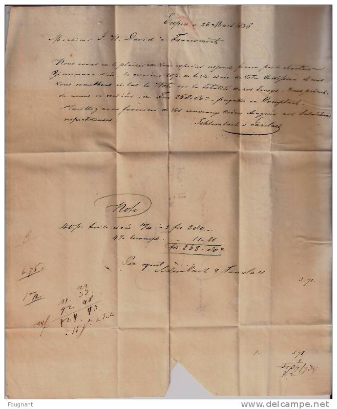BELGIQUE : :1836: Précurseur De EUPEN Vers FRANCOMONT Près VERVIERS..Griffe EUPEN.Verso:oblit.VERVIER S Double Cercle Ro - 1830-1849 (Belgio Indipendente)
