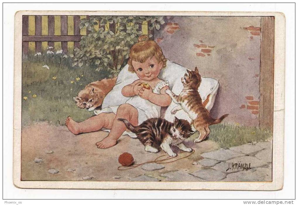 J.KRAENZLE - Girl, Cats, 1943. - Kränzle