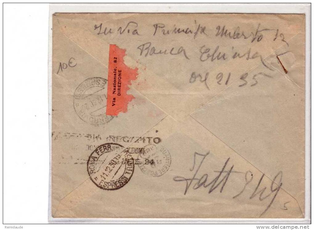 ITALIE - LETTRE PAR EXPRES De MARINELLA (ROMA) Pour ROMA - 1930 - - Poste Exprèsse