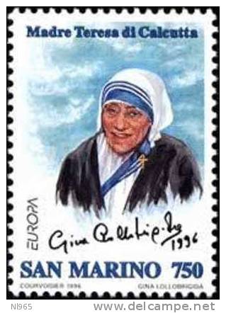 REPUBBLICA DI SAN MARINO - ANNO 1996 - EUROPA  MADRE TERESA DI CALCUTTA - NUOVI MNH ** - Nuovi