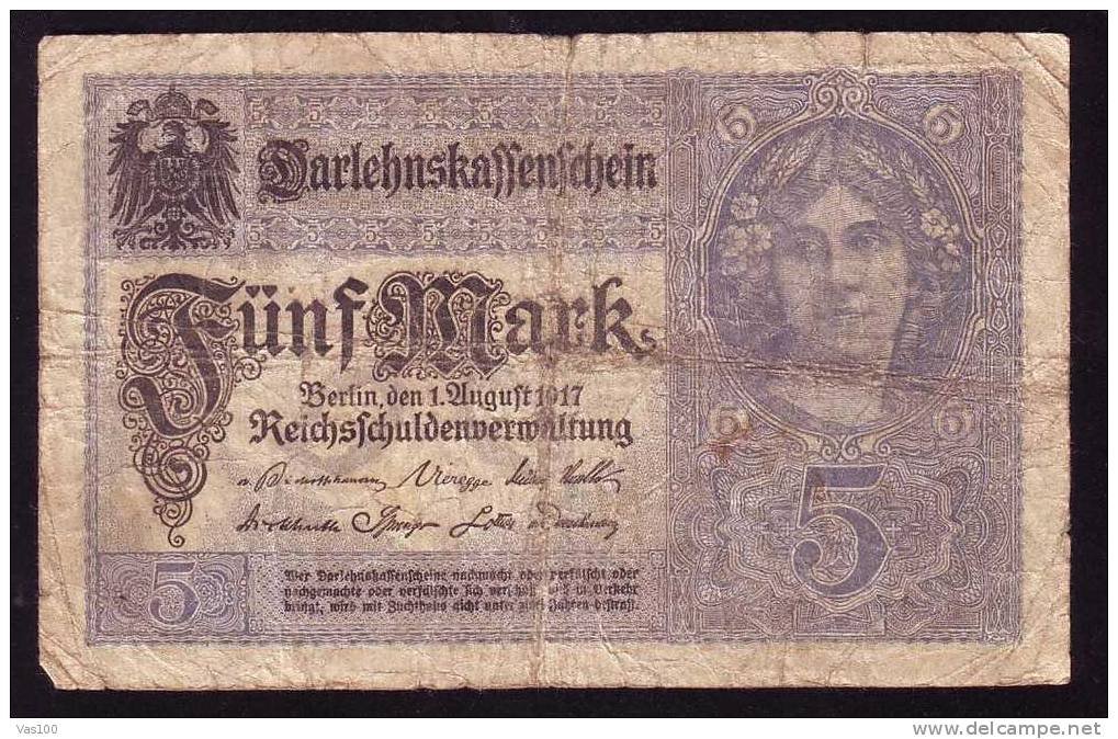 Allemagne, 5  Reichsbanknote, Berlin 1917. - 5 Mark