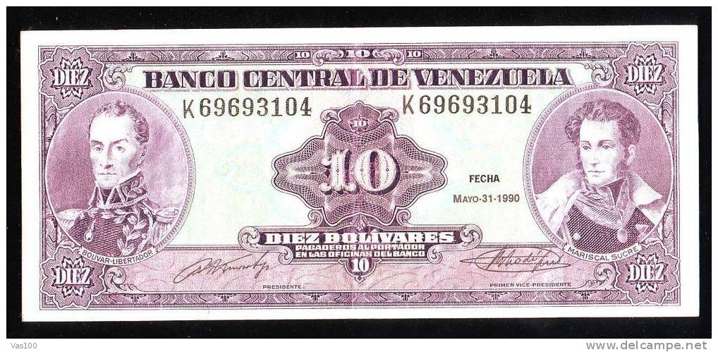 VENEZUELA , 10 DIEZ BOLIVARES ,31 MAYO 1990, PAPER MONEY - Venezuela