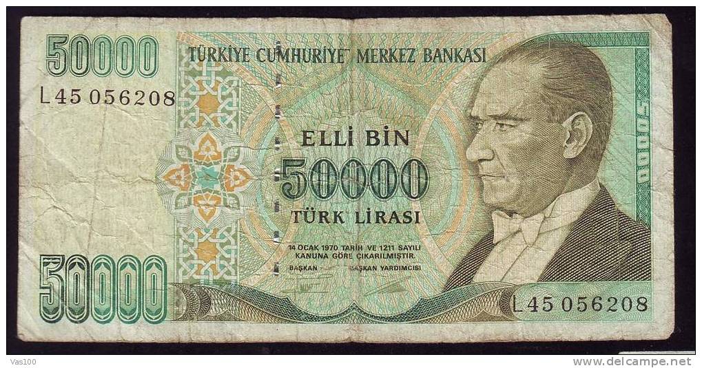 TURQUIE , 50000 TURK LIRASI ,14 OKT 1970, PAPER MONEY - Turkey