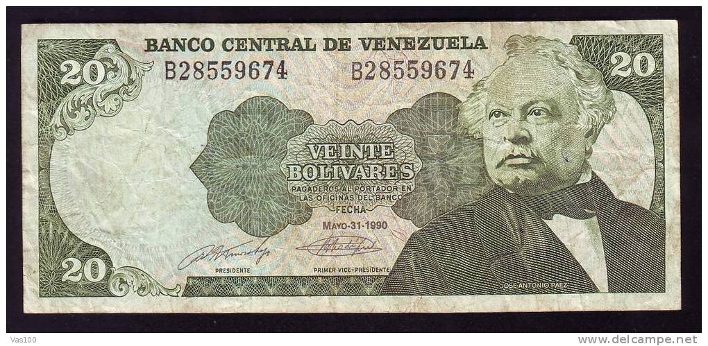 VENEZUELA , 20 VEINTE BOLIVARES 31 MAYO 1990, PAPER MONEY - Venezuela