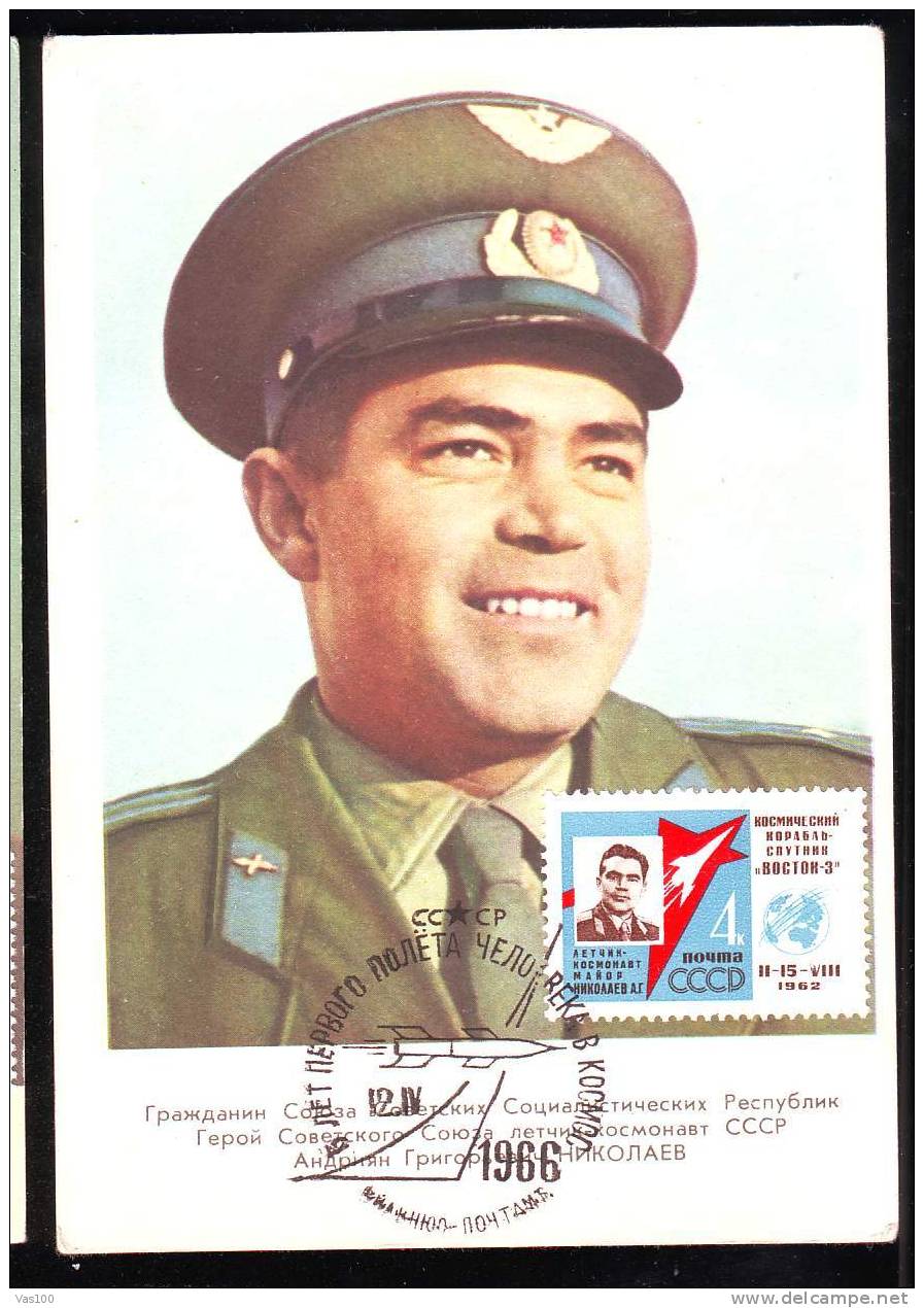 RUSSIA 1966, MAXICARD, CM, A.G. NIKOLAEV COSMONAUT IN SPACE,VOSTOK -3. - Russie & URSS